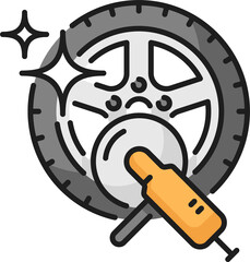 Obraz premium Car care icon, alloy rim tire wash and cleaning