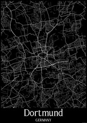Obraz premium Black and White city map poster of Dortmund Germany.