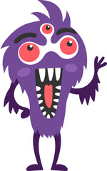 Cartoon fluffy three eyed monster character