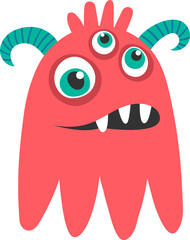 Fototapeta premium Cartoon three eyed monster character with horns