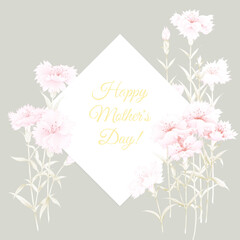 Watercolor set with carnations .Mother's day greeting card