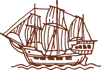 Retro sailing boat with canvas isolated brigantine