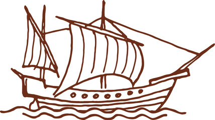 Retro sailing boat with canvas isolated sailboat