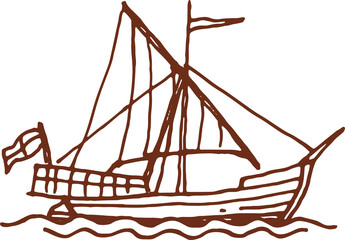 Sailboat with canvas isolated vintage sail ship