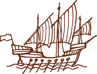 Retro sailing boat with canvas isolated old vessel