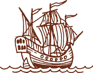 Galleon vintage sailing ship, sailboat in ocean