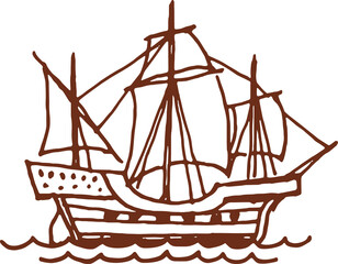 Isolated vintage sail ship sailboat vessel sketch