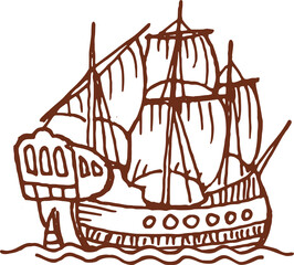 Retro sailing boat with canvas isolated brigantine