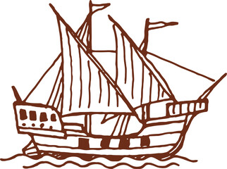 Sailing ship brigantine vintage sailboat on sea