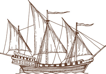 Sailboat sail ship boat vintage brigantine sketch © Vector Tradition