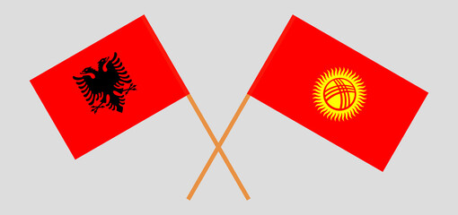 Crossed flags of Albania and Kyrgyzstan. Official colors. Correct proportion