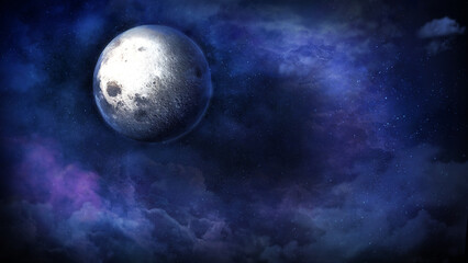 Obraz na płótnie Canvas Fantastic moon among the clouds on a starry night.