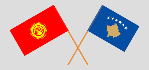 Crossed flags of Kyrgyzstan and Kosovo. Official colors. Correct proportion