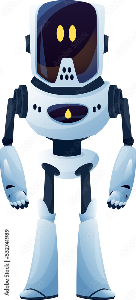 Poster robot or android bot, cartoon cyborg toy character