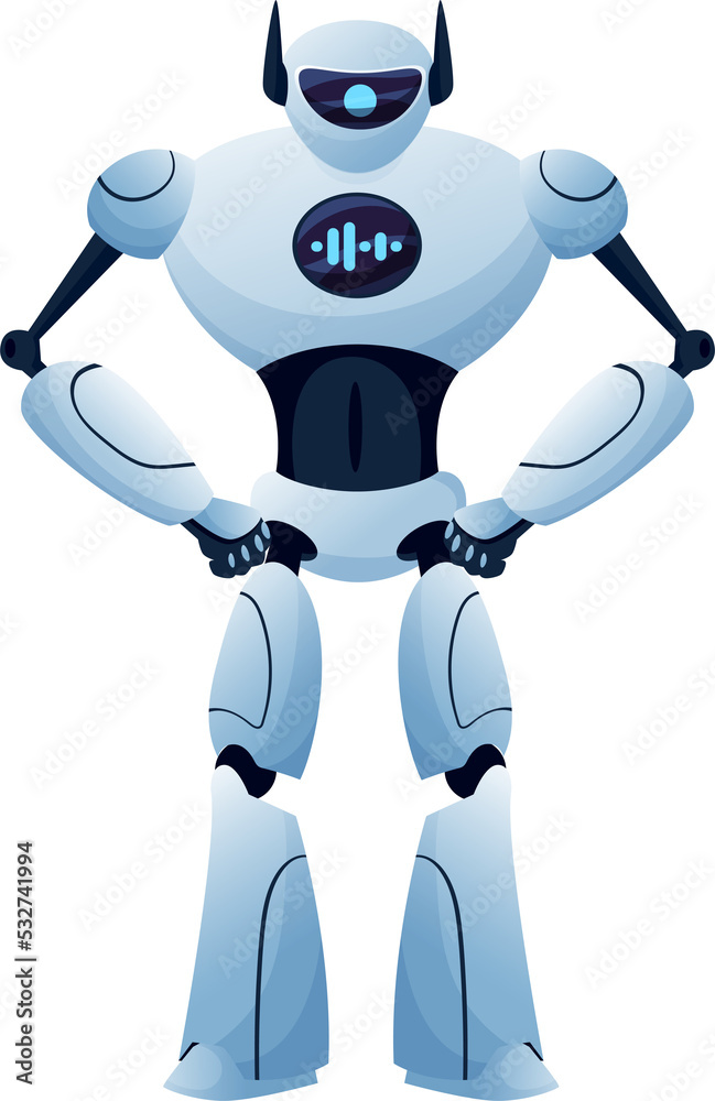 Poster robot bot cartoon character, transformer cyborg