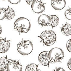 Black and white seamless pattern with tomatoes in vintage style
