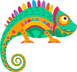 Cartoon chameleon with geometric mexican ornaments © Vector Tradition