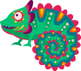 Fototapeta na wymiar Cartoon mexican chameleon reptile funny mascot