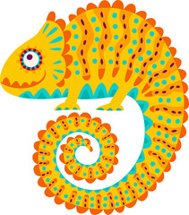 Cartoon yellow mexican chameleon with curly tail © Vector Tradition