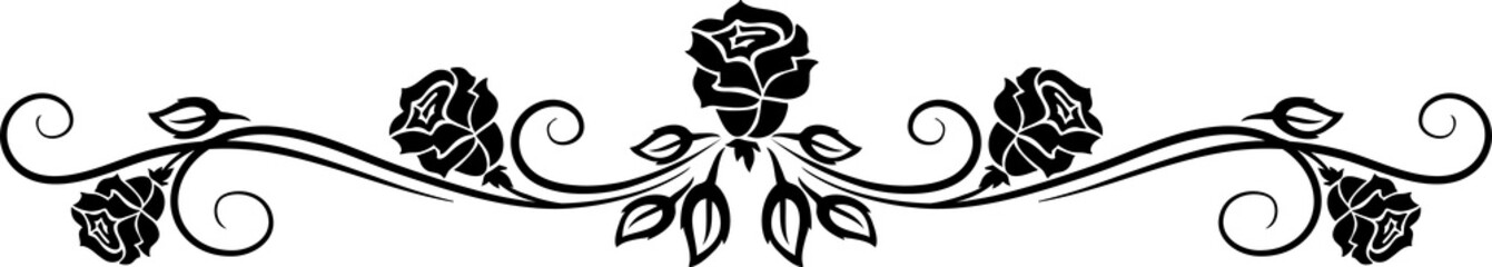 Black roses flower divider, vintage floral border
