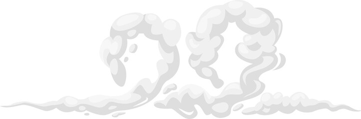 Cartoon white smoke trail with rings, curve smoke - obrazy, fototapety, plakaty