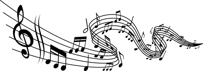 Melody wave, music notes, swirl of musical staff