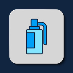 Filled outline Hand grenade icon isolated on blue background. Bomb explosion. Vector