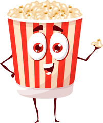 Cartoon funny popcorn character. Vector pop corn - obrazy, fototapety, plakaty