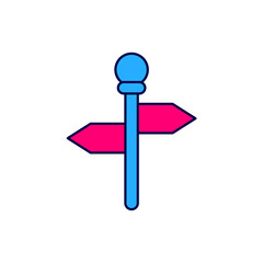 Filled outline Road traffic sign. Signpost icon isolated on white background. Pointer symbol. Street information sign. Direction sign. Vector