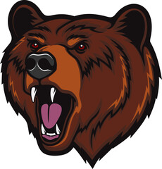 Angry grizzly bear head mascot, roaring wild bear