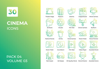Fototapeta na wymiar Cinema icons collection. Set vector line with elements for mobile concepts and web apps. Collection modern icons.