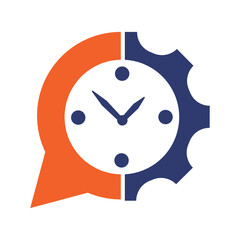 Chat bubble and clock combined with gear. Automation chat logo concept design.