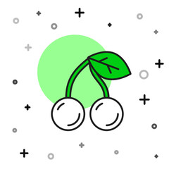 Filled outline Cherry icon isolated on white background. Fruit with leaf symbol. Vector