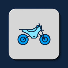 Fototapeta na wymiar Filled outline Mountain bike icon isolated on blue background. Vector