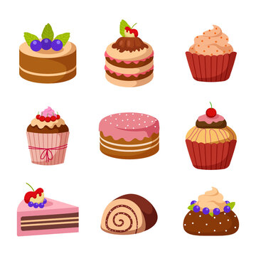 Set of sweet bakery and cake