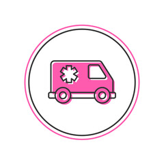 Filled outline Ambulance and emergency car icon isolated on white background. Ambulance vehicle medical evacuation. Vector
