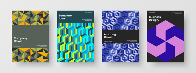 Fototapeta premium Premium geometric hexagons catalog cover illustration collection. Creative booklet vector design concept set.