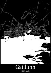 Black and White city map poster of Gaillimh Ireland.