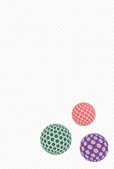 年賀状素材　鮮かな和柄の球と菊菱模様のバック