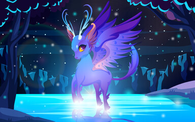Angel deer in the magical forest fantasy