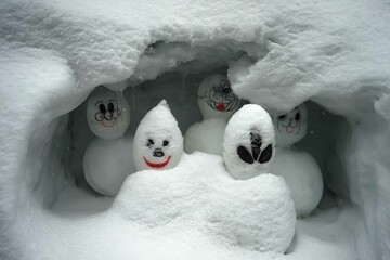福井県白峰村雪ダルマ祭りの雪ダルマ