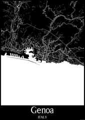 Black and White city map poster of Genoa Italy.