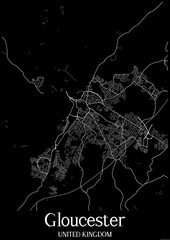 Black and White city map poster of Gloucester United Kingdom.