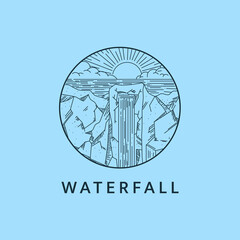 Minimalist waterfall logo line art illustration template design with circle