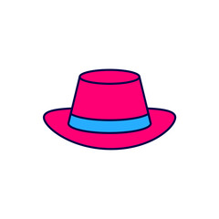 Filled outline Oktoberfest hat icon isolated on white background. Hunter hat with feather. German hat. Vector