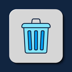 Filled outline Trash can icon isolated on blue background. Garbage bin sign. Recycle basket icon. Office trash icon. Vector