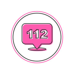 Filled outline Telephone with emergency call 112 icon isolated on white background. Police, ambulance, fire department, call, phone. Vector