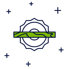 Filled outline Electric circular saw with steel toothed disc icon isolated on white background. Electric hand tool for cutting wood or metal. Vector