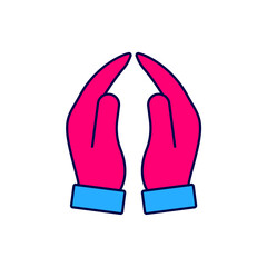 Filled outline Hands in praying position icon isolated on white background. Prayer to god with faith and hope. Vector