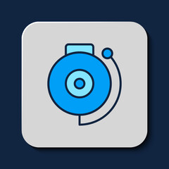 Filled outline Ringing alarm bell icon isolated on blue background. Fire alarm system. Service bell, handbell sign, notification symbol. Vector